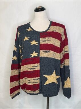 Monterey Bay Patriotic Hand Knit Sweater (XL)
